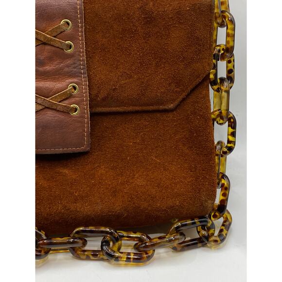 TOWN & COUNTRY SHOES Women's Vintage Brown SuedeLeather Tortoiseshell Clutch Bag - Picture 5 of 11